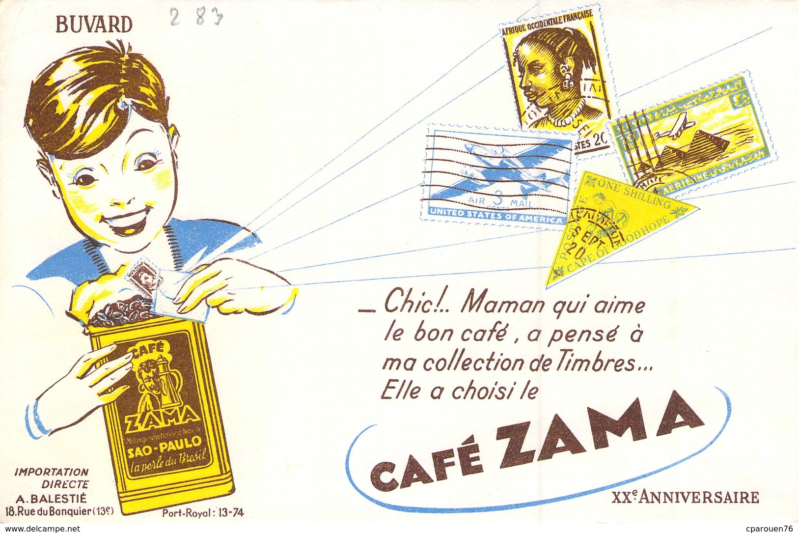 Ancien Buvard Collection Café Zama Sao Paulo A Balestié 18 Rue Du Banquier Paris 13 - Café & Thé