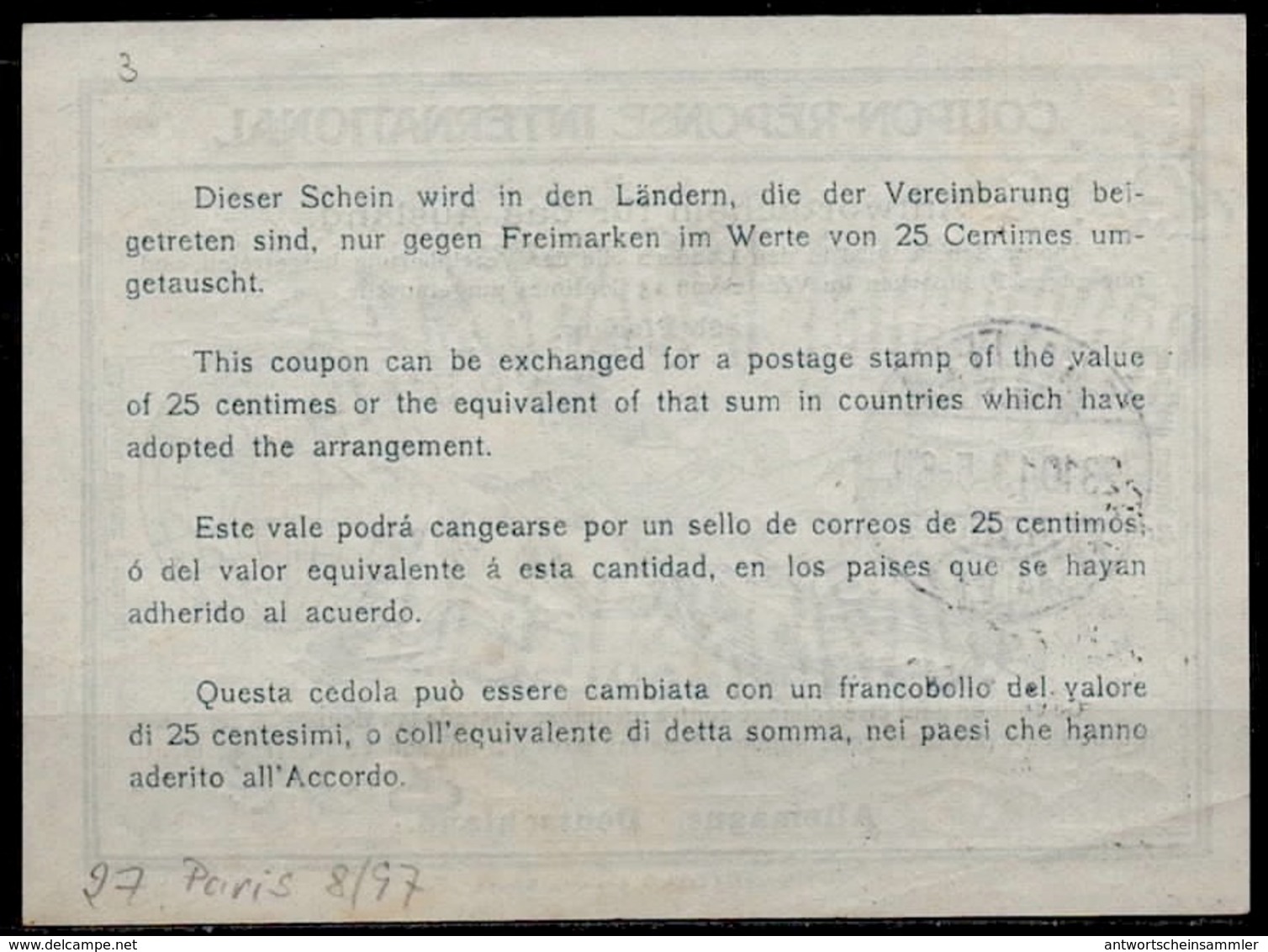 DEUTSCHLAND / ALLEMAGNE / GERMANY  Ro4 25 Pf. Int. Reply Coupon Reponse IRC IAS Antwortschein O SAALFELD SAALE 23.10.13 - Altri & Non Classificati