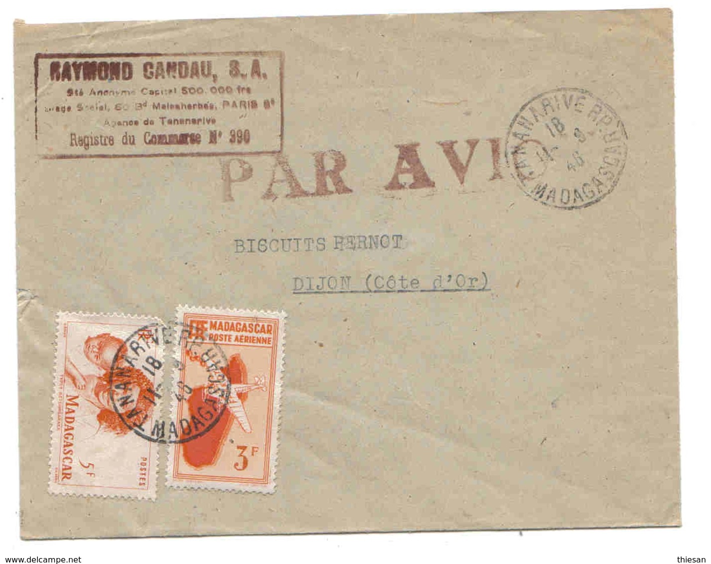 Madagascar Lettre Avion Tananarive 11 9 46 Airmail Cover - Brieven En Documenten