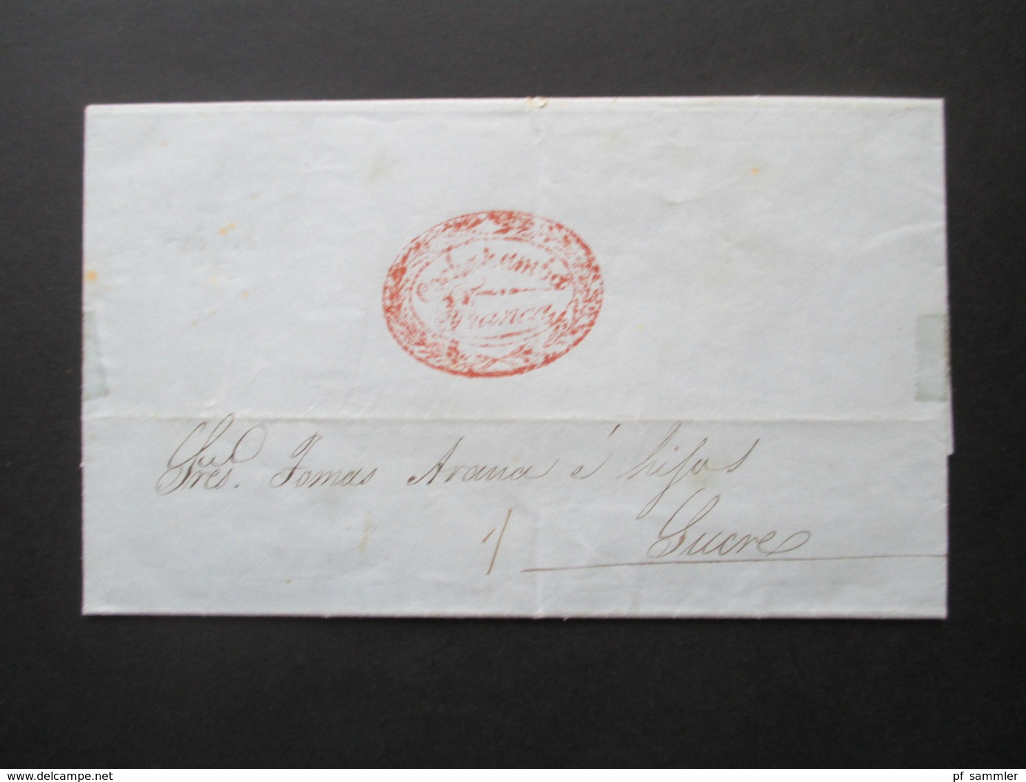 Bolivien / Bolivia 1853 Beleg Mit Inhalt Roter Stempel Cochabamba Franca Briefpapier Mit Geprägtem Wappen! RR - Bolivia