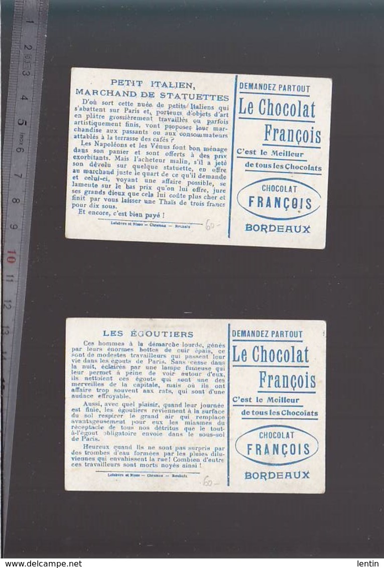 Chromo Fin XIXè / Lot De 2 / Paris Pitoresque, Petits Métiers, égoutiers, Marchand De Statuettes - Autres & Non Classés