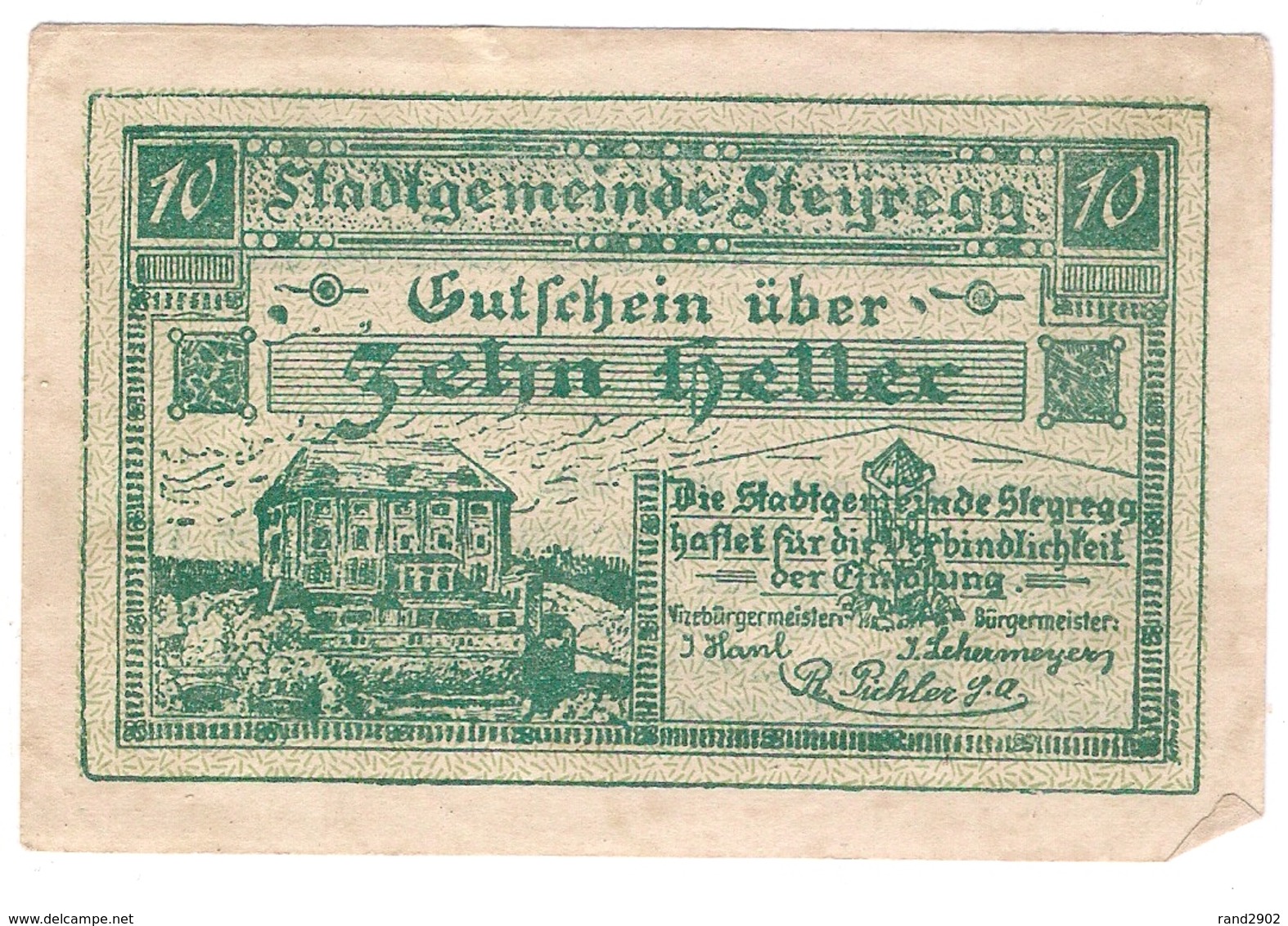 Österreich Austria Notgeld 10 HELLER FS1036Ia STEYREGG /168M/ - Oesterreich