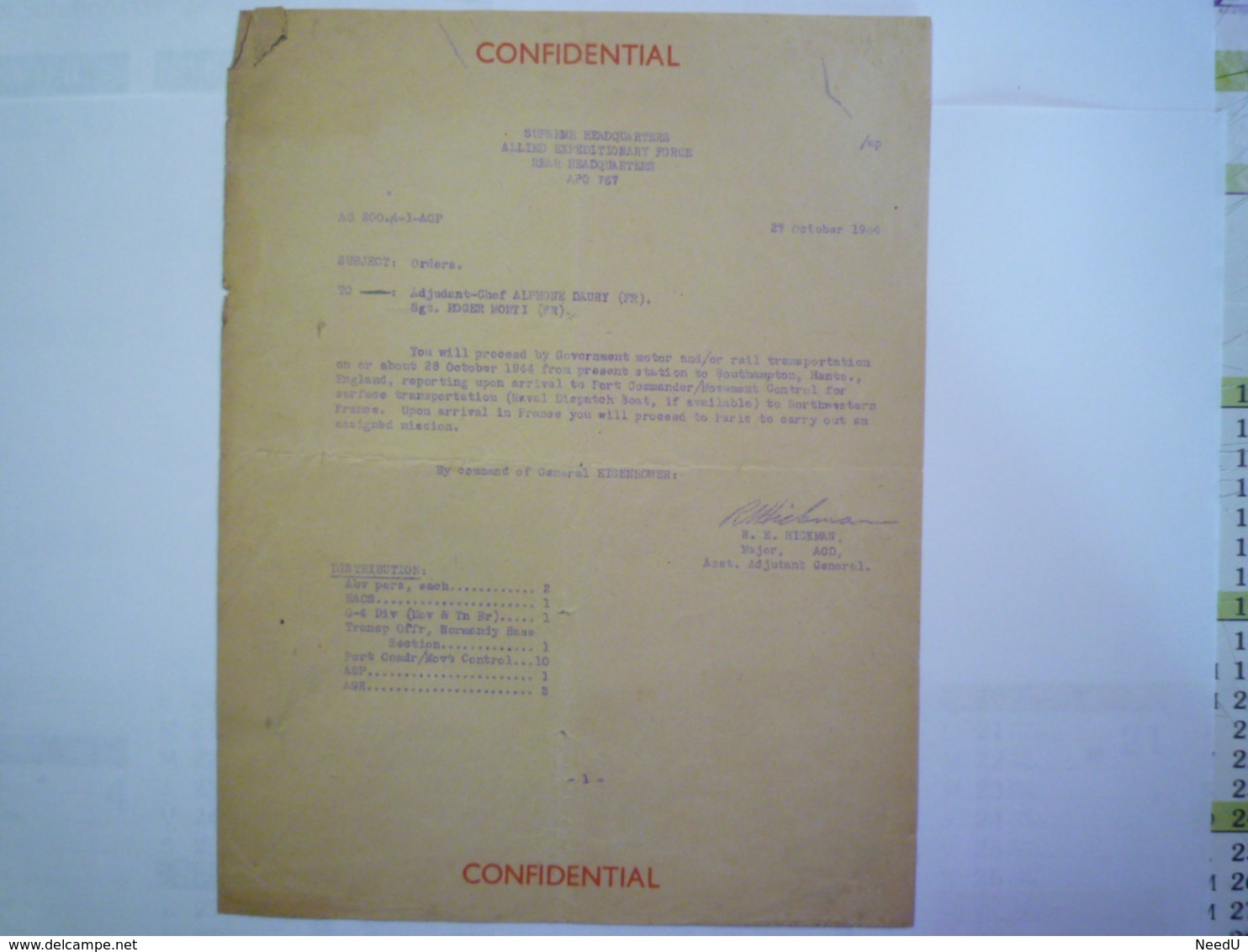 GP 2020 - 2357  DOC  " Confidential "  Du Supreme Headquarters Allied Expeditionary Force  1944    XXX - Unclassified