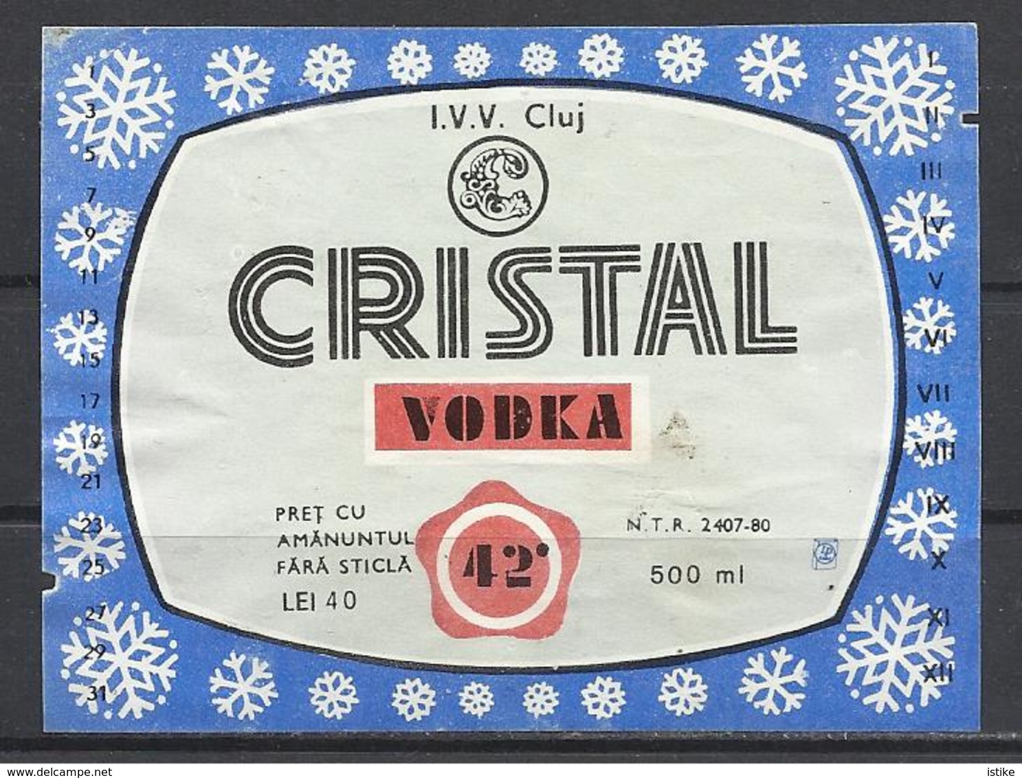 Romania, Cluj, Kolozsvar,  Cristal Vodka 500 Ml., 1980. - Alcools & Spiritueux