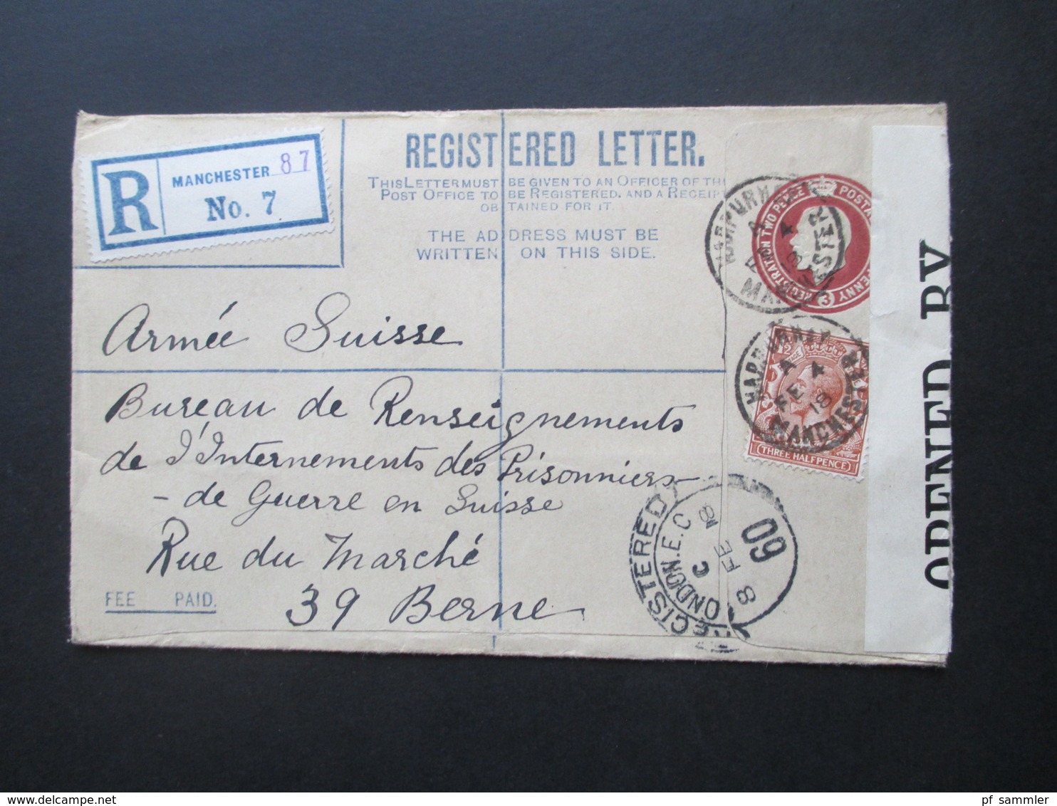 GB 1918 Registered Mit ZuF An Das POW Bureau In Bern Zensurbeleg Opened By Censor P.W. 90 Und Schweiz Feldpost - Cartas & Documentos