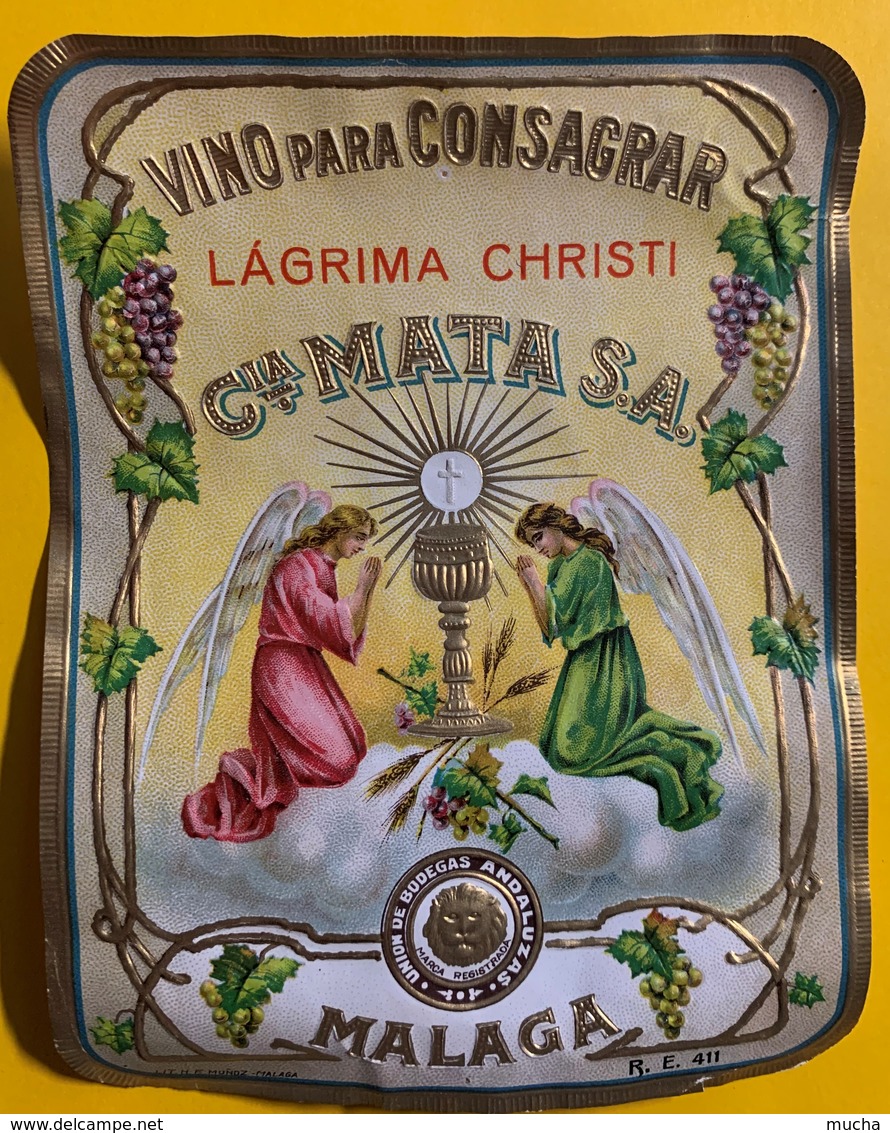 12364 -  Vino Para Consagrar Lagrima Christi MATA Sa Malaga  Ancienne étiquette - Autres & Non Classés