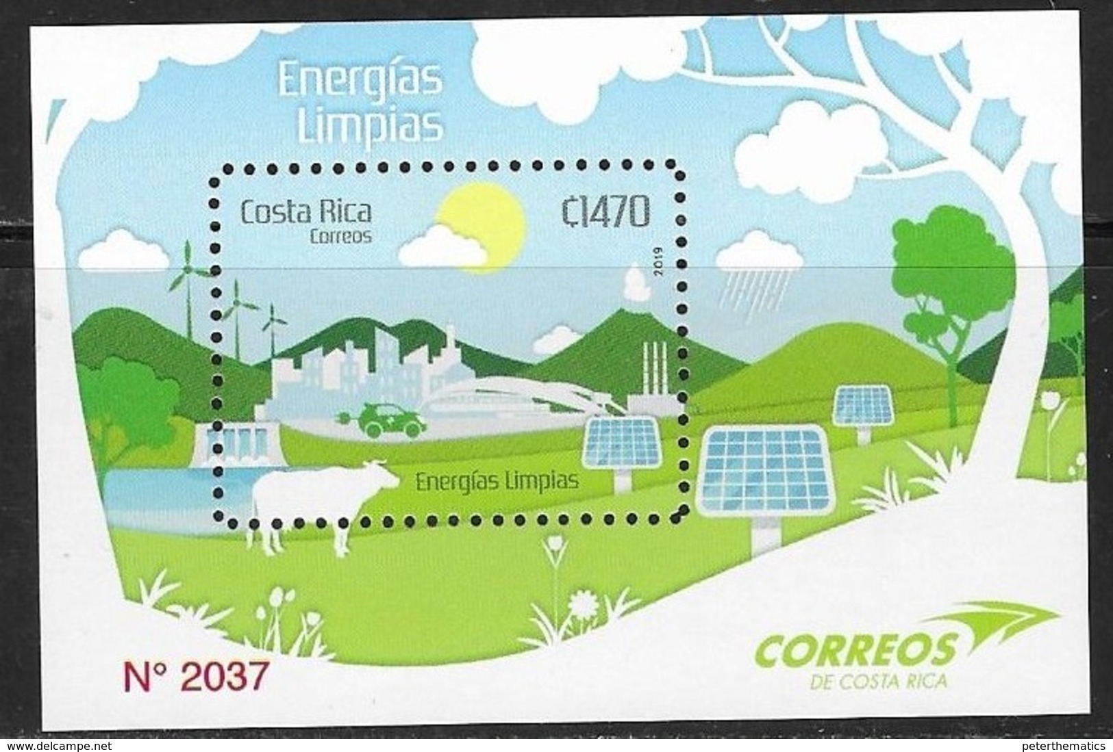 COSTA RICA, 2019, MNH,CLEAN ENERGIES, CARS, COWS, WIND ENERGY, SOLAR PANELS, TREES, S/SHEET - Environment & Climate Protection
