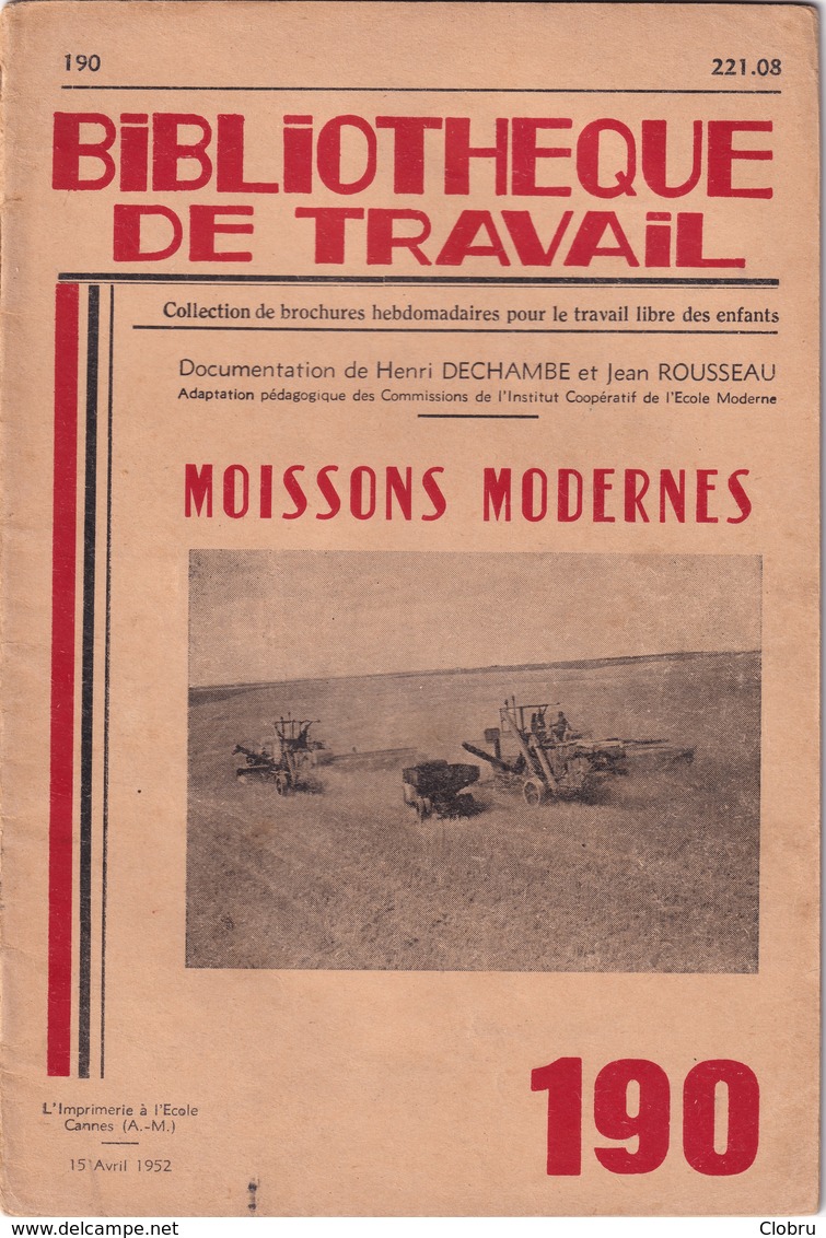 Bibliothèque De Travail, N° 190, Moissons Modernes 1952 - 6-12 Ans