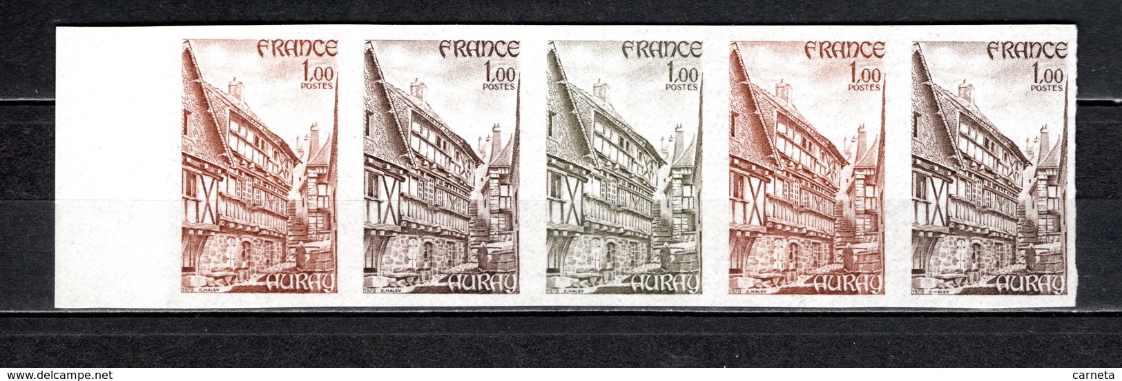 FRANCE  N° 2041  NON DENTELE BANDE DE CINQ ESSAI DE COULEUR   NEUF SANS CHARNIERE  COTE 150.00€ AURAY - Non Classificati