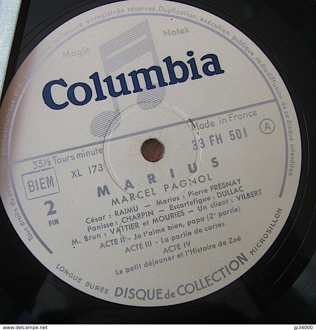 VINYL 33t 25 Cm : Marius De Marcel Pagnol, Raimu, Pierre Fresnay, Charpin. Columbia 33 FH 501 - Formats Spéciaux