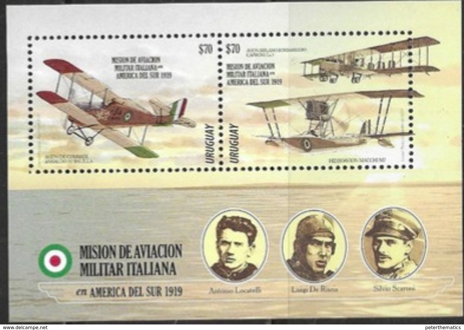 URUGUAY , 2019, MNH, MILITARY AVIATION, PLANES, ITALIAN MILITARY AVAITION MISSION, S/SHEET - Airplanes