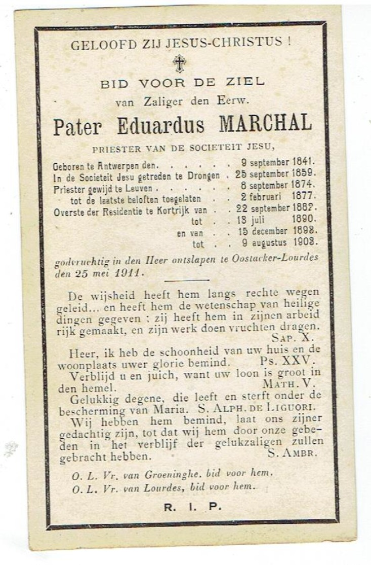 E.H. Pater Eduardus MARCHAL - Antwerpen 1841 - Oostakker 1911 - Overste Der Residentie Societeit Jesu Te Kortrijk - Andachtsbilder