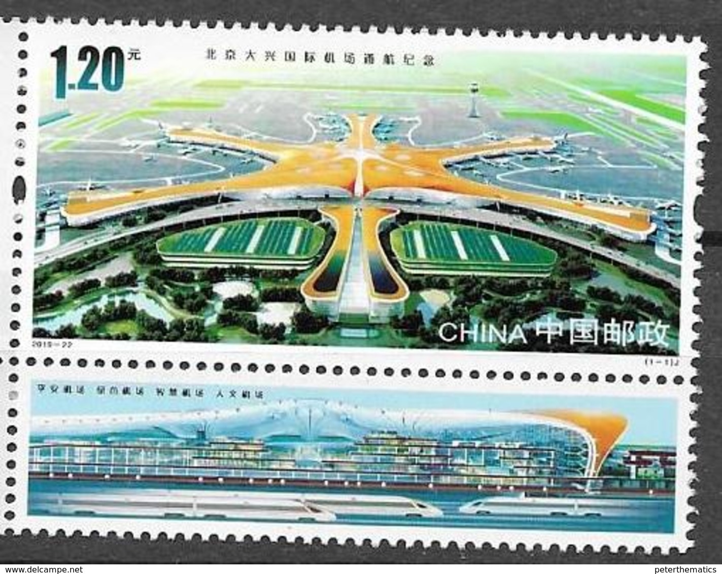 CHINA, 2019, MNH, BEIJING DAXING AIRPORT, TRAINS IN TAB,1v+TAB - Airplanes