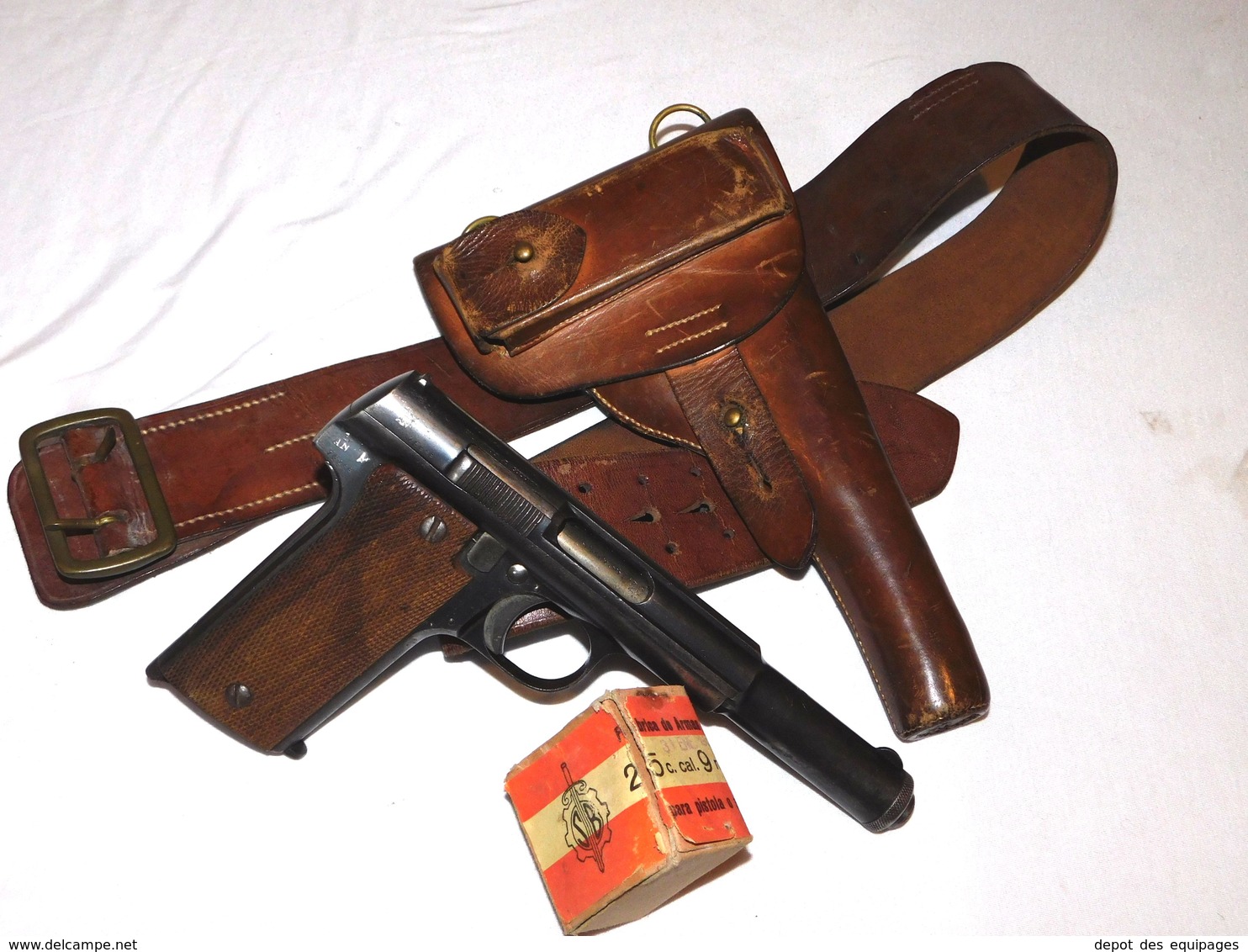 SUPERBE ETUI CUIR PISTOLET ASTRA 400 Modèle 1921 ESPAGNE ESPAÑA SPAIN   #.5  GUERRA CIVIL + CEINTURON + BOITE CARTOUCHES - Armes Neutralisées