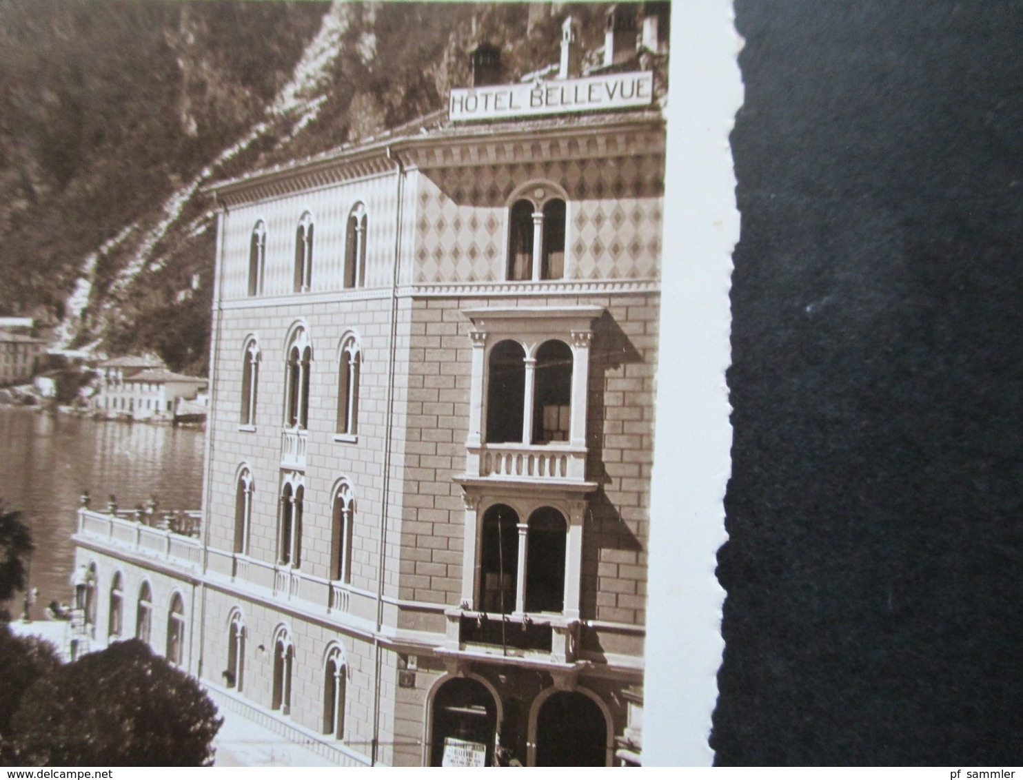 Echtfoto AK Italien 1934 Riva Giardini Caducci Mit Hotel Bellevue Bildseitig Frankiert! - Hotels & Restaurants