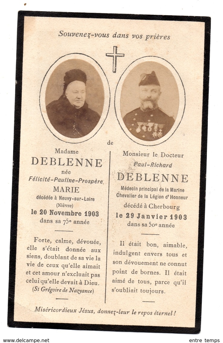 Souvenir Décès Neuvy Sur Loire /Cherbourg Médecin De La Marine Deblenne - Collections