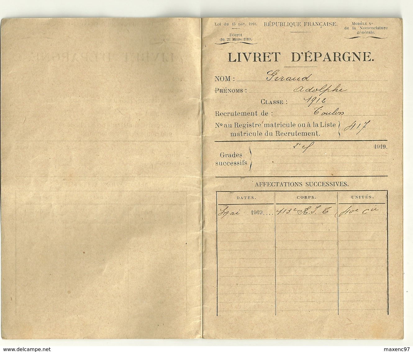 TIMBRES CAISSE NATIONALE D'EPARGNE ET LIVRET CNE 14-18 POSTE AUX ARMEES - Gebruikt