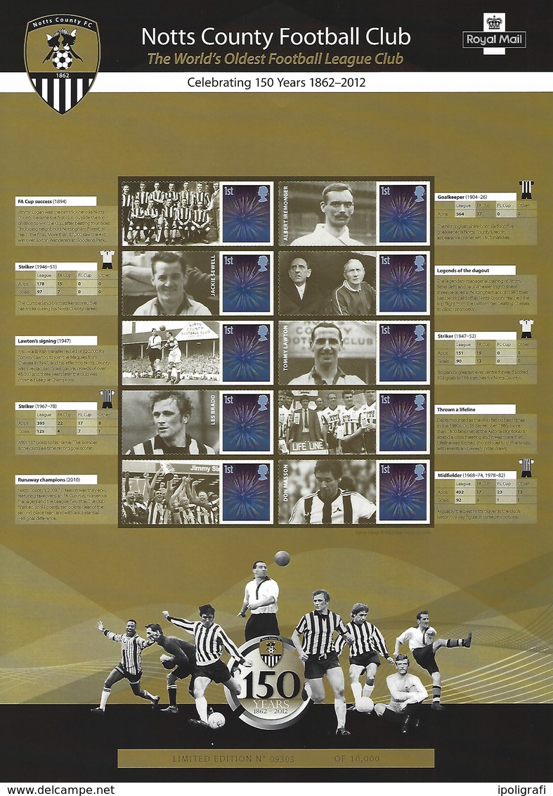 Gran Bretagna, 2012 CS19 150° Ann. Della Squadra Di Calcio Notts County, Smiler, Con Custodia, Perfetto - Smilers Sheets