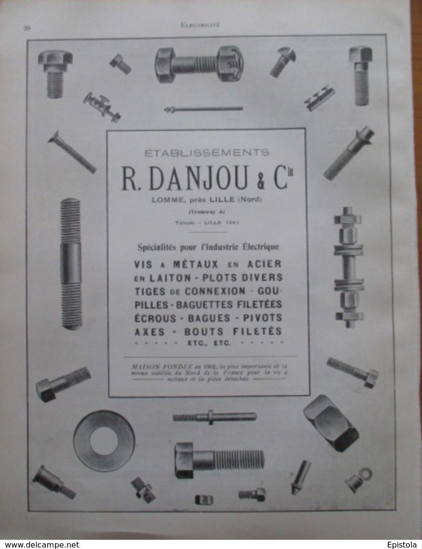 Ets R DANJOUX à Lomme Boulonnerie Visserie  - Page Catalogue Technique De 1925 (Dims Env 22 X 30 Cm) - Andere Toestellen