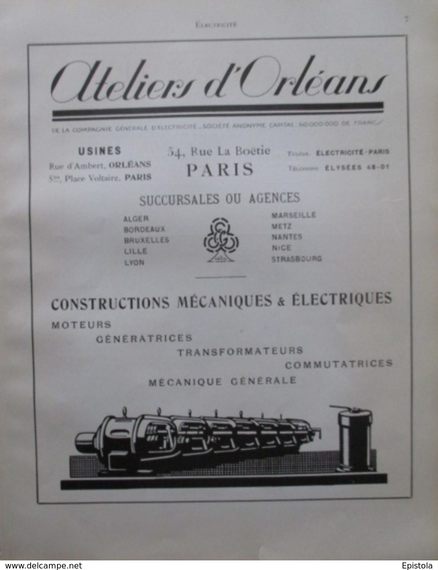 MACHINES Ets Ateliers D'Orleans Rue D'Ambert ORLEANS              Page Catalogue Technique De 1925 (Dims Env 22 X 30 Cm) - Maschinen