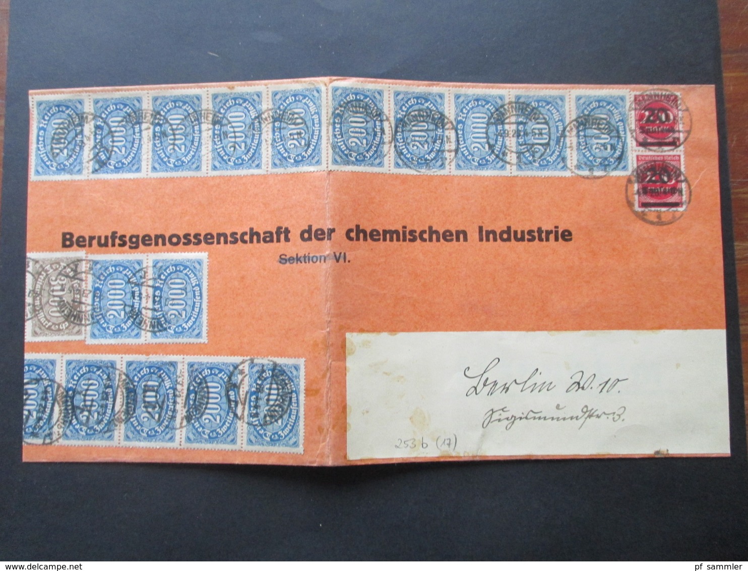 Infla 1923 Queroffset Nr. 253 Mit 17 Marken MiF Mit Nr. 254 Und 282 Mannheim Nach Berlin Gesendet - Lettres & Documents