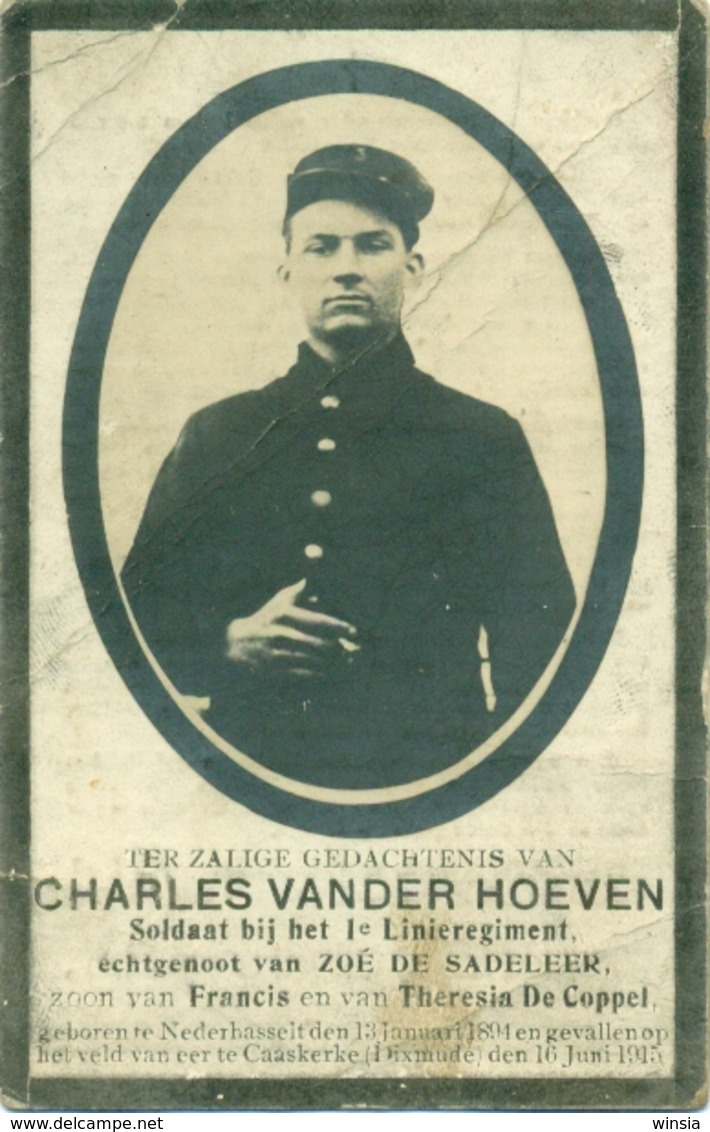 WO1 / WW1 - Doodsprentje Vander Hoeven Charles - Nederhasselt / Kaaskerke - Gesneuvelde - Décès