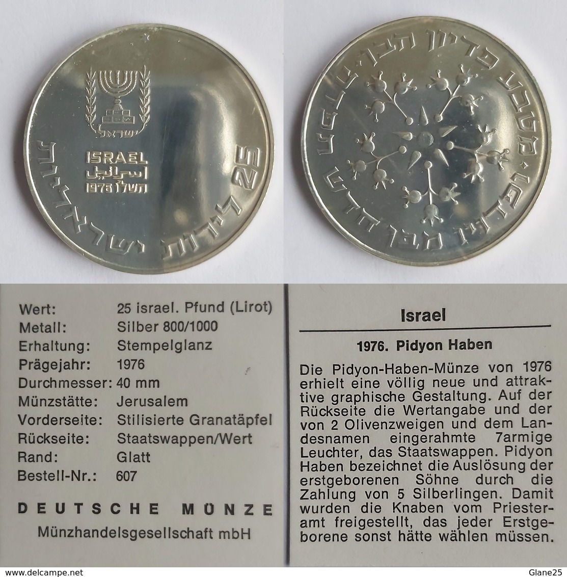 Israel 25 lirot, 5734 (1976 Pidyon Haben) - Israele