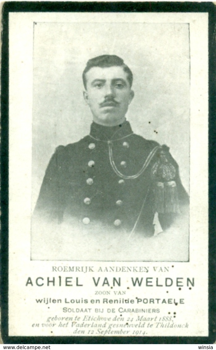 WO1 / WW1 - Doodsprentje Van Welden Achiel - Etikhove / Tildonk - Gesneuvelde - Overlijden