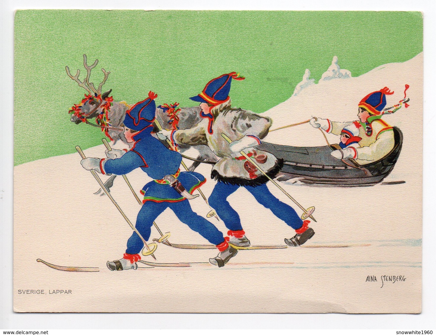 POSTCARD ARTIST SIGNED - AINA STENBERG - SWEDEN - USED 1934 - SAMI - REINDEER SLEIGH - Other & Unclassified