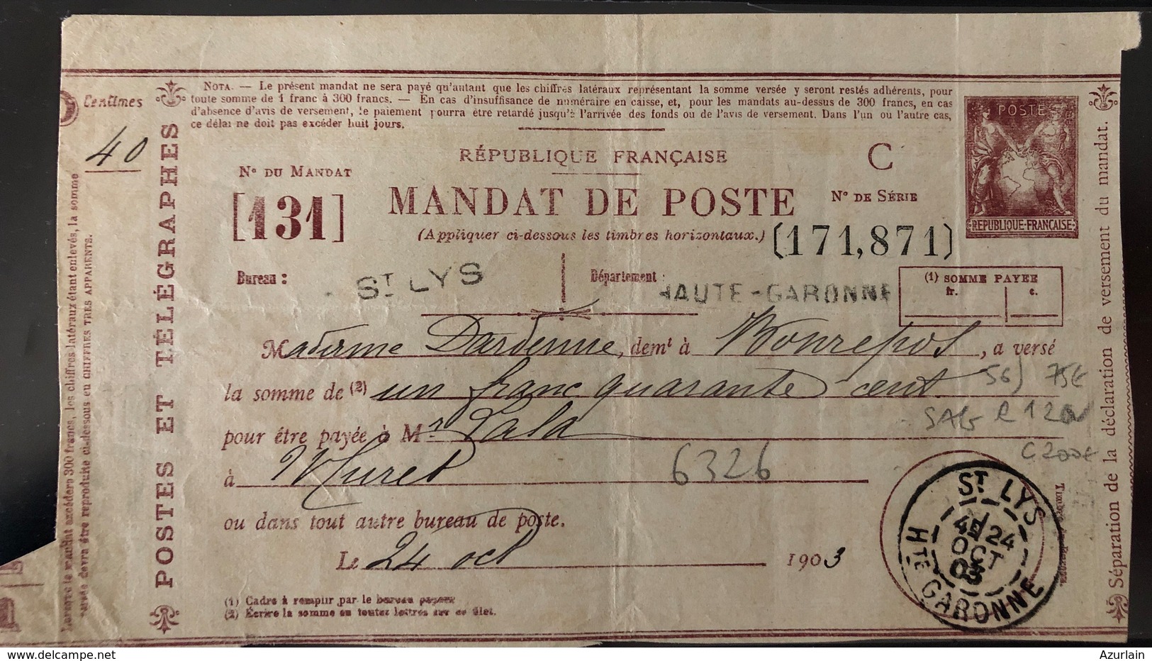 1900 Mandat De Poste Type Sage - 1877-1920: Période Semi Moderne