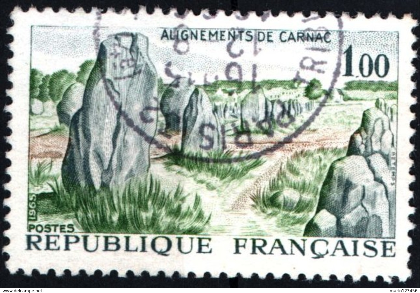 FRANCIA, FRANCE, TURISMO, CARNAC, 1965, 1,00 Fr., FRANCOBOLLO USATO, Yt FR 1440, Mi FR 1519, Sn FR 1130 - Usati