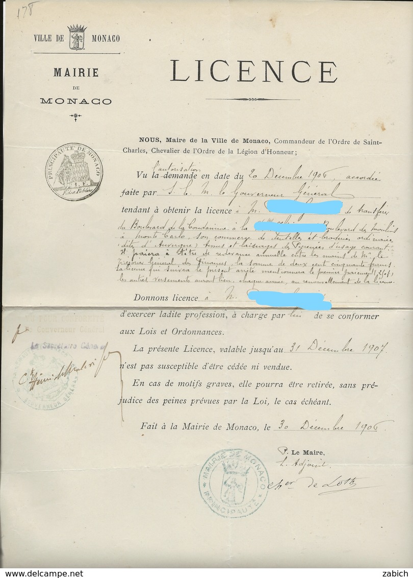 TIMBRES FISCAUX DE MONACO   TIMBRE FIDES PUBLICA 1.F. Du 30 DECEMBRE 1906 - Steuermarken