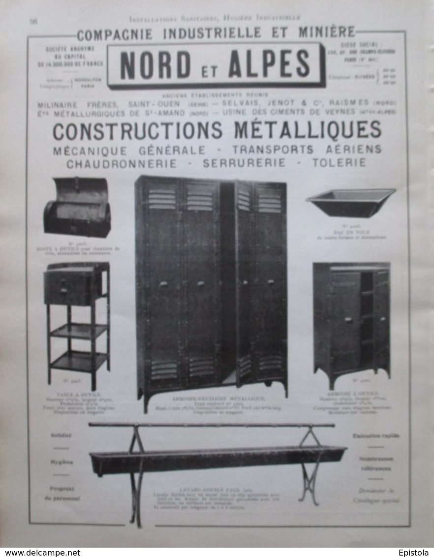 Mobilier Métallique Pour Les Mines - Cie Indudtrielle & Minière - Page Catalogue Technique De 1925 (Dims Env 22 X 30 Cm) - Maschinen