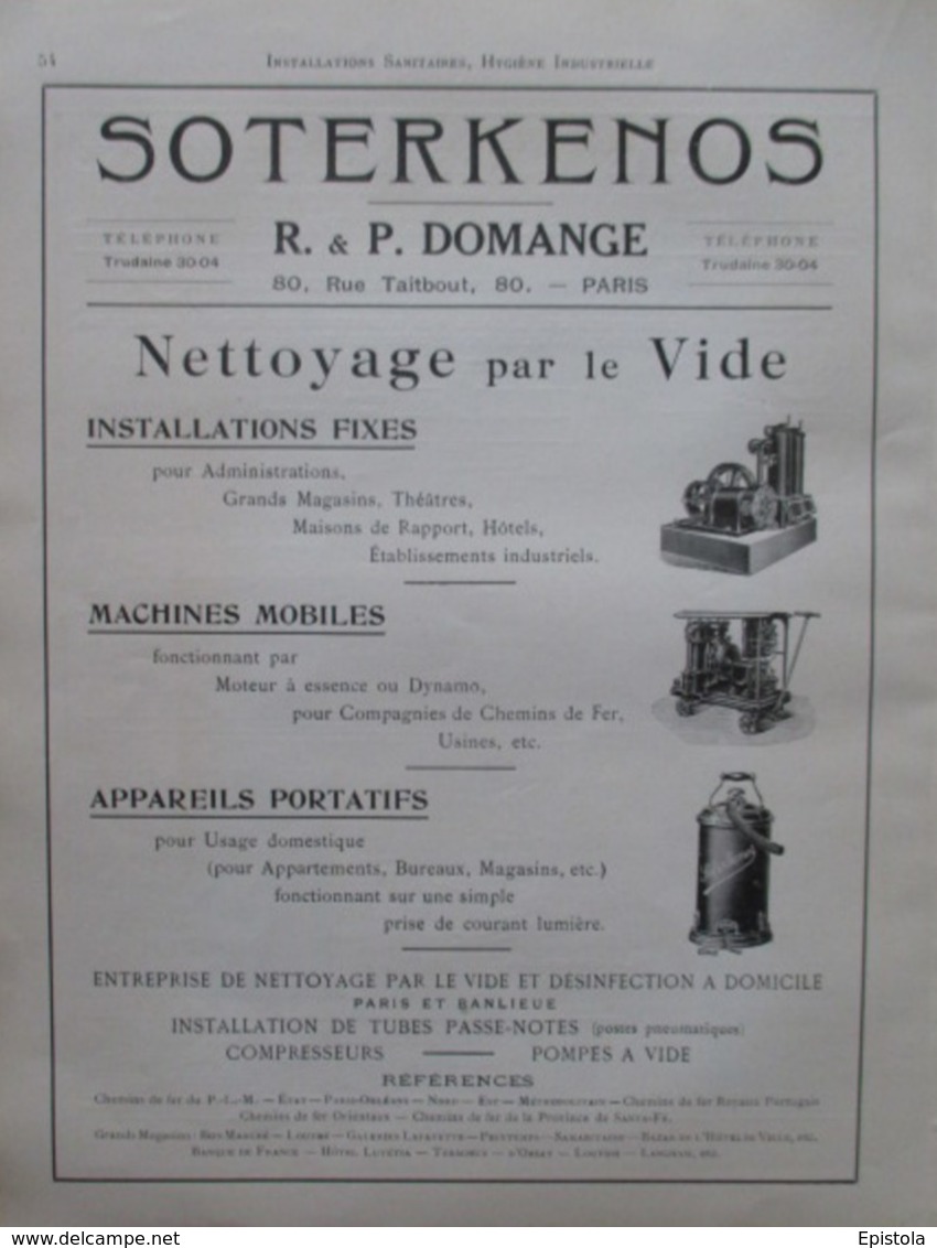 ASPIRATEUR D'USINE " SOTERKINOS"  - Page Catalogue Technique De 1925 (Dims Env 22 X 30 Cm) - Machines