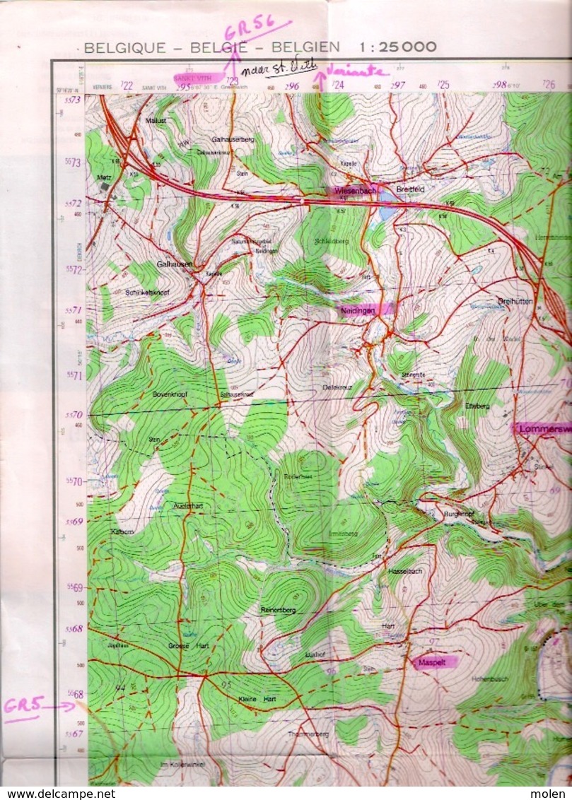 ©1989 BURG-REULAND CARTE D ETAT MAJOR LOMMERSWEILER LASCHEID WEWELER BRACHT RODGEN ALFERSTEG WIESENBACH NEIDINGEN S901 - Burg-Reuland