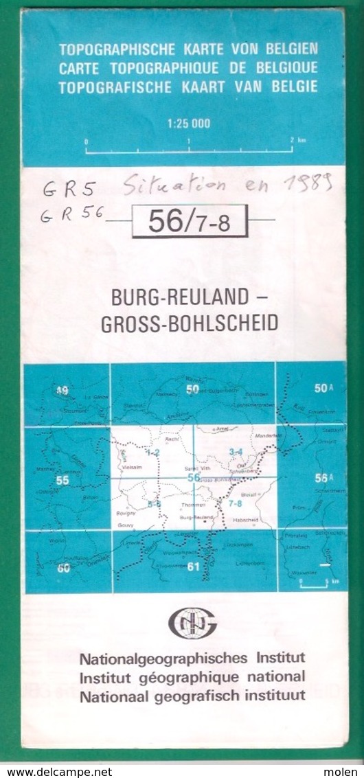 ©1989 BURG-REULAND CARTE D ETAT MAJOR LOMMERSWEILER LASCHEID WEWELER BRACHT RODGEN ALFERSTEG WIESENBACH NEIDINGEN S901