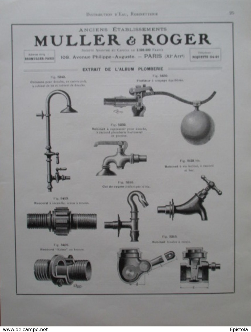ROBINETTERIE MULLER & GALLET  - Page Catalogue Technique De 1925 (Dims Env 22 X 30 Cm) - Maschinen