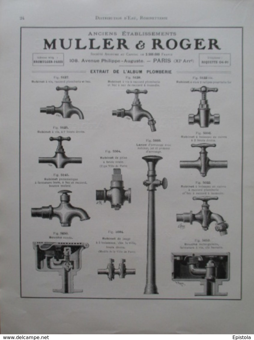 ROBINETTERIE MULLER & GALLET  - Page Catalogue Technique De 1925 (Dims Env 22 X 30 Cm) - Maschinen