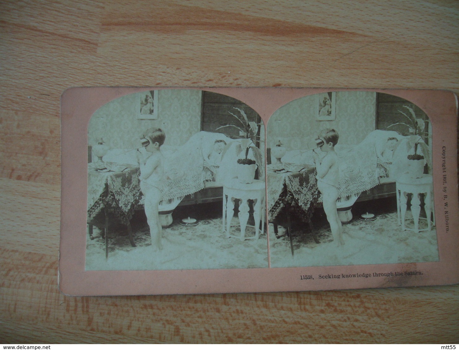 Lot De 2 Fantaisie  Enfant Secking Knowlodge  Saturn Et Lover Of Art Photo Stereo Steroscopique - Photos Stéréoscopiques