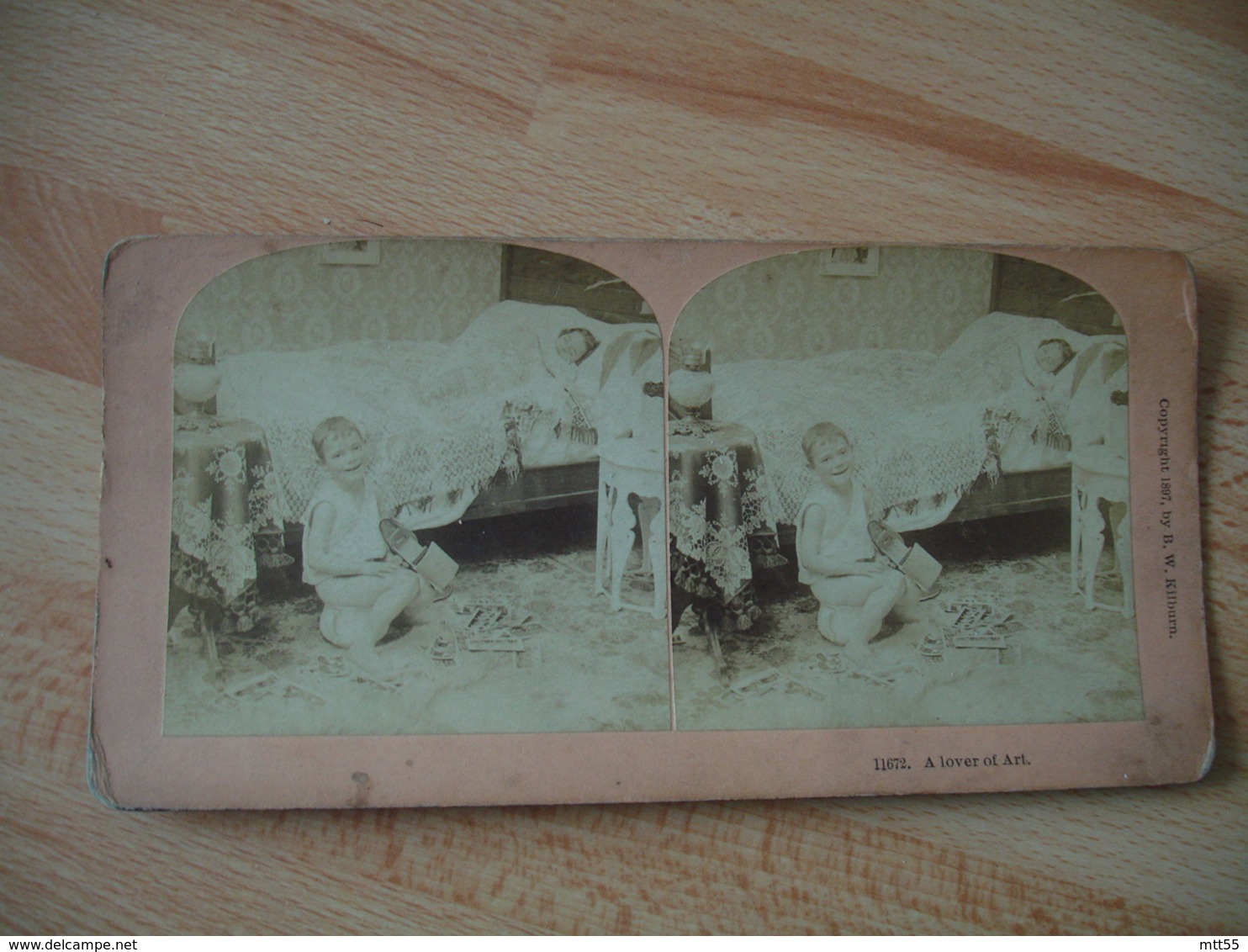 Lot De 2 Fantaisie  Enfant Secking Knowlodge  Saturn Et Lover Of Art Photo Stereo Steroscopique - Photos Stéréoscopiques