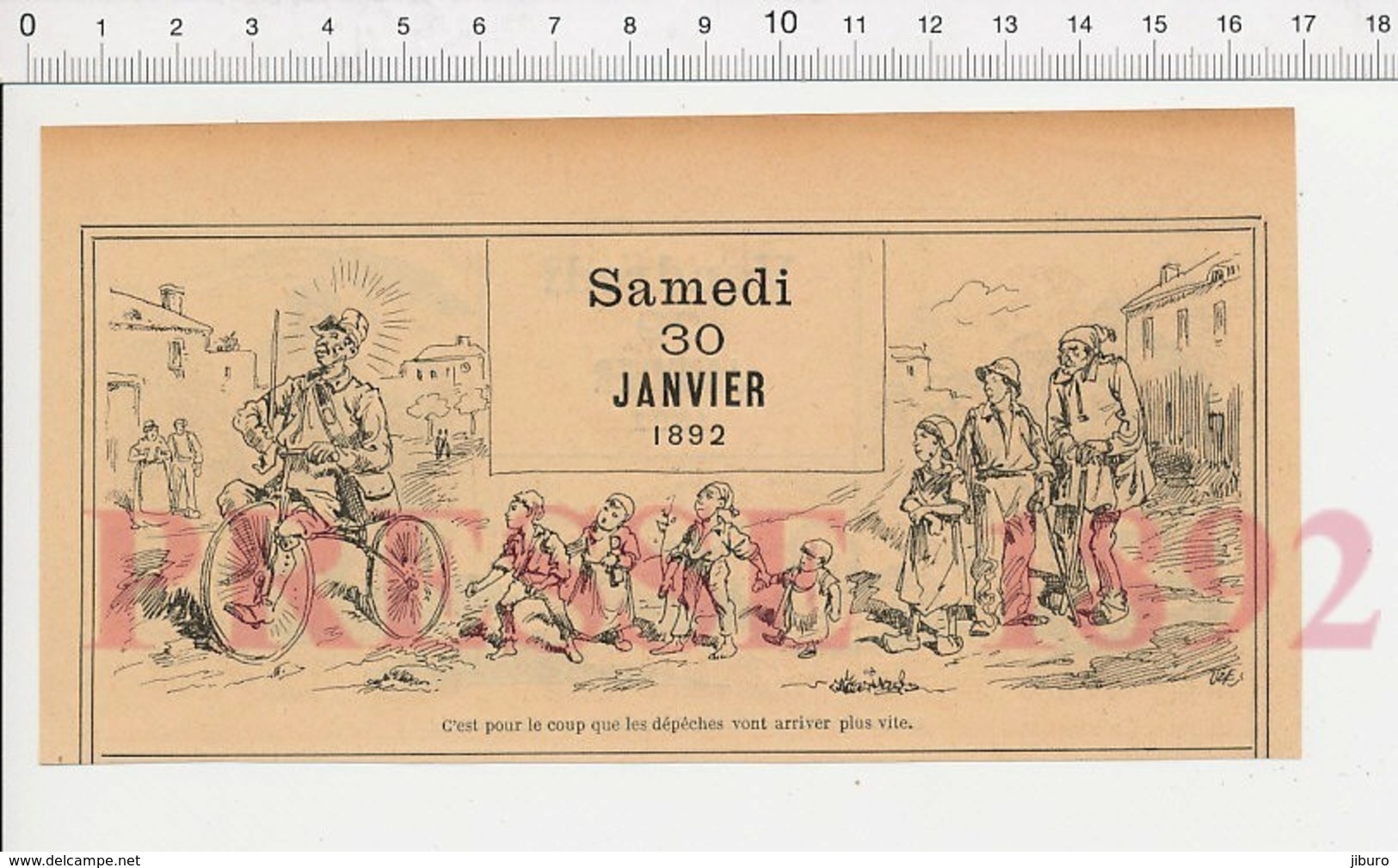 2 Scans 1892 Humour Métier Facteur De La Poste Distribution Courrier Tournée à Vélo Vélocipède Chine Mandarin 222R7 - Non Classés