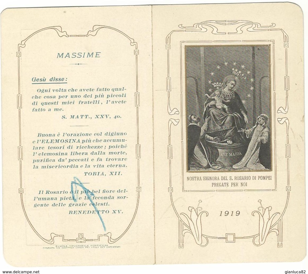 Calendarietto Nostra Signora Del SS. Rosario Di Pompei 1919 (04) - Formato Piccolo : 1901-20