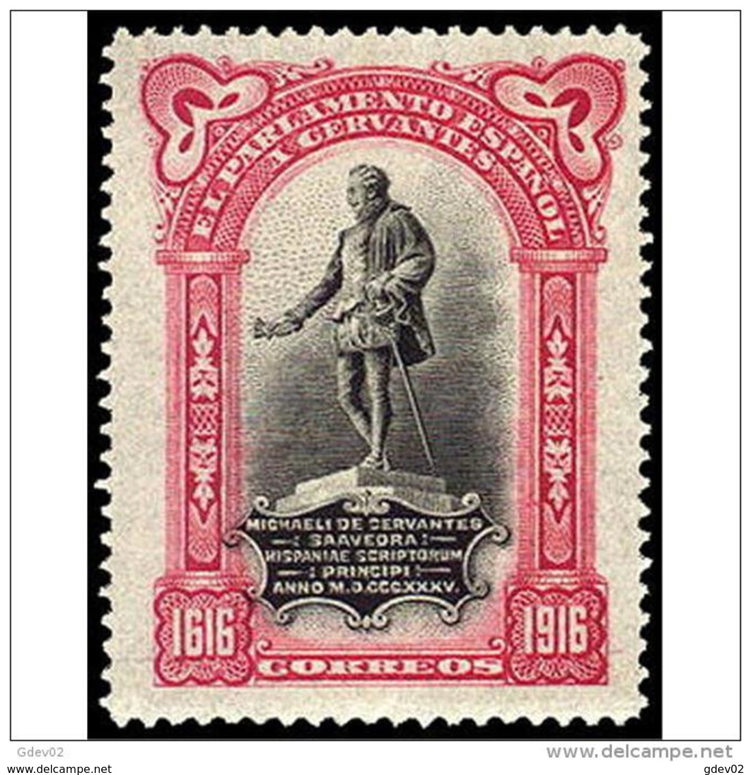 ES283FTV-LFT***283STEVA.España.Spain. Espagne.CERVANTES.CENTENARIO DE SU MUERTE.SIN VALOR .1916(Ed 283**)  Sin  Charnela - Variedades & Curiosidades