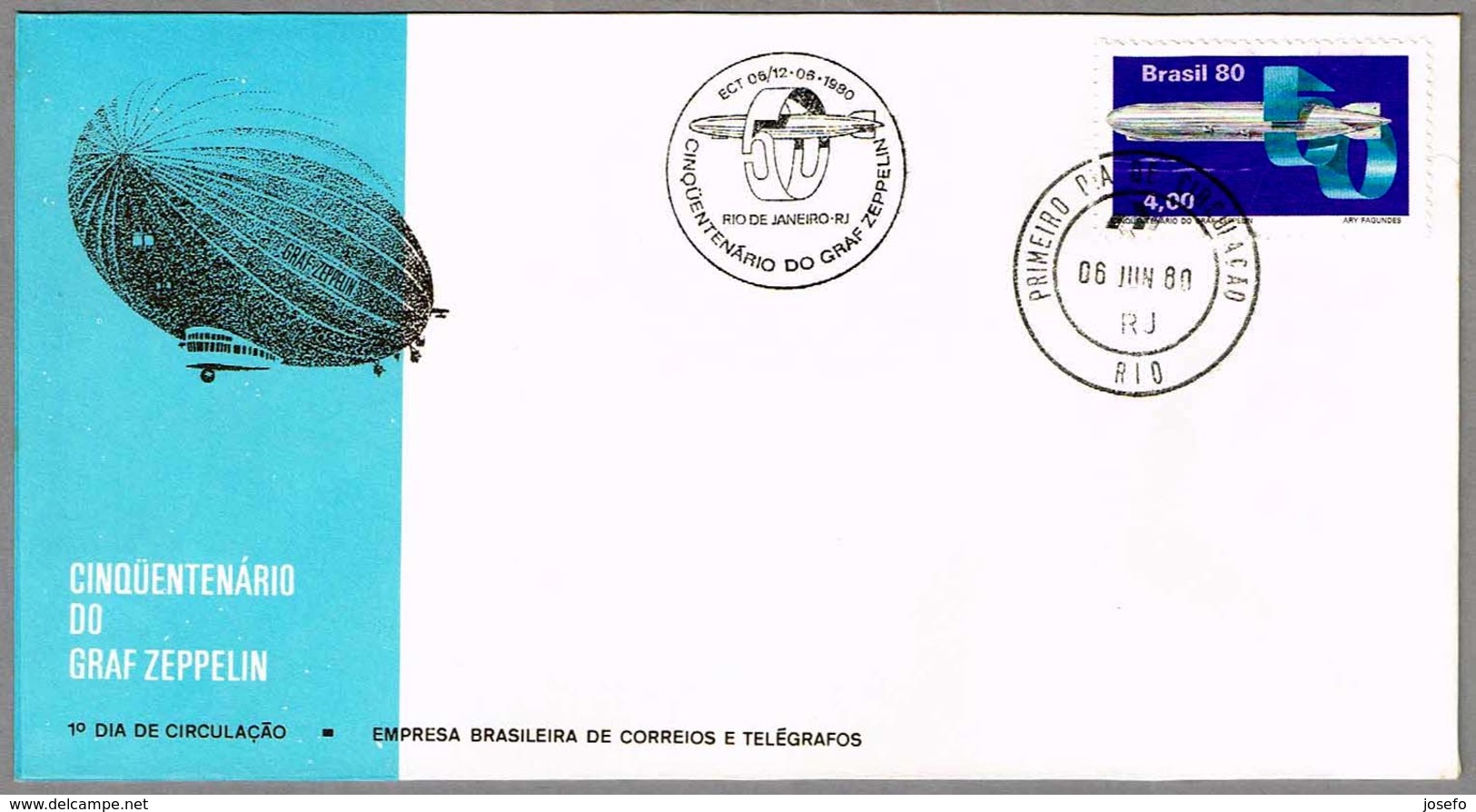 50 AÑOS DE GRAF ZEPPELIN. SPD/FDC Rio De Janeiro, Brasil, 1980 - Luchtballons