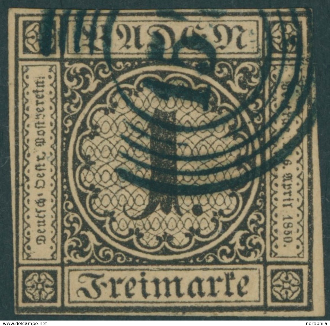 BADEN 1b O, 1851, 1 Kr. Schwarz Auf Braun, Pracht, Gepr. Pfenninger, Mi. 320.- - Other & Unclassified