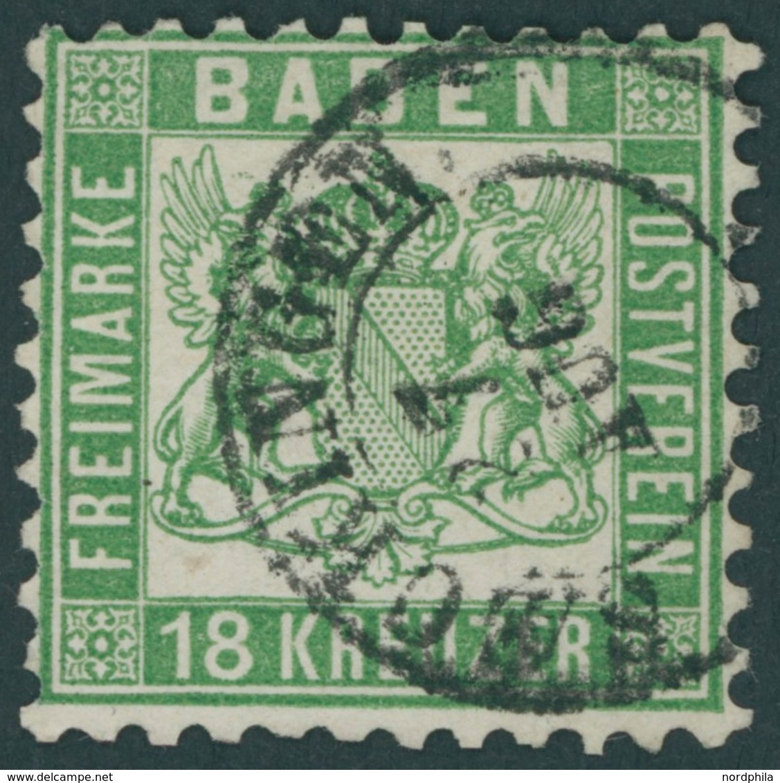BADEN 21a O, 1862, 18 Kr. Grün, K2 SAECKINGEN, Normale Zähnung, Pracht, Gepr. Seeger, Mi. 700.- - Other & Unclassified