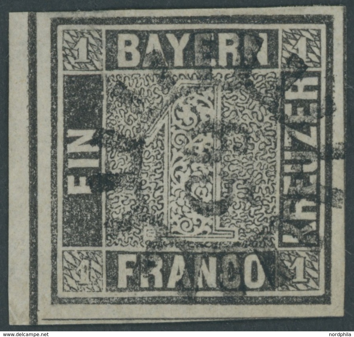 BAYERN 1Ia O, 1849, 1 Kr. Schwarzgrau, Platte 1, Zentrischer MR-Stempel 65 (Eggenfelden), Allseits Voll-breitrandig, Lin - Autres & Non Classés