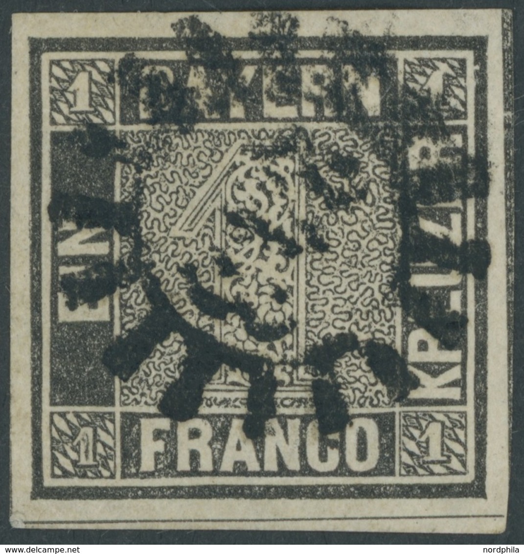 BAYERN 1IIa O, 1850, 1 Kr. Schwarz, Platte 2, MR-Stempel 243, Allseits Sehr Breitrandig, Unten Und Rechts Mit Zwischenli - Sonstige & Ohne Zuordnung