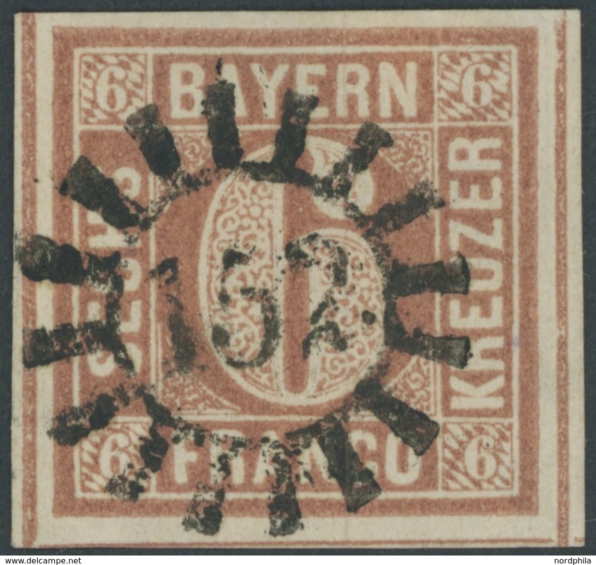 BAYERN 4I O, 1849, 6 Kr. Braunorange, Type I, Zentrischer MR-Stempel 152, Breitrandig, Kabinett, Gepr. Sem - Sonstige & Ohne Zuordnung