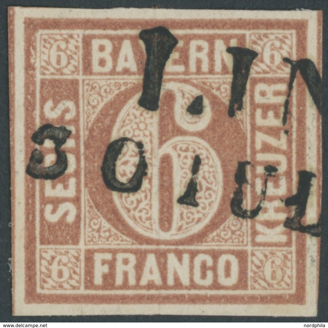 BAYERN 4I O, 1849, 6 Kr. Braunorange, Type I, L2, Pracht, Gepr. Brettl, Mi. 300.- - Other & Unclassified